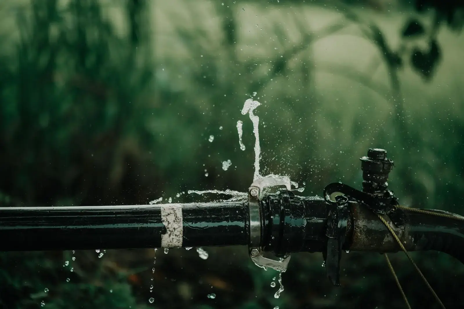 Water spraying from a leaking pipe joint